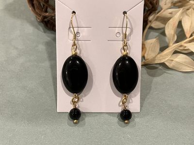 Black & Gold Colored Beaded Dangle Earrings