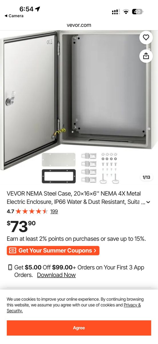 VEVOR NEMA Steel Case 20x16x6" NEMA 4X IP66 Waterproof Dust-Resistant Metal Electric Enclosure