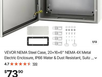 VEVOR NEMA Steel Case 20x16x6" NEMA 4X IP66 Waterproof Dust-Resistant Metal Electric Enclosure