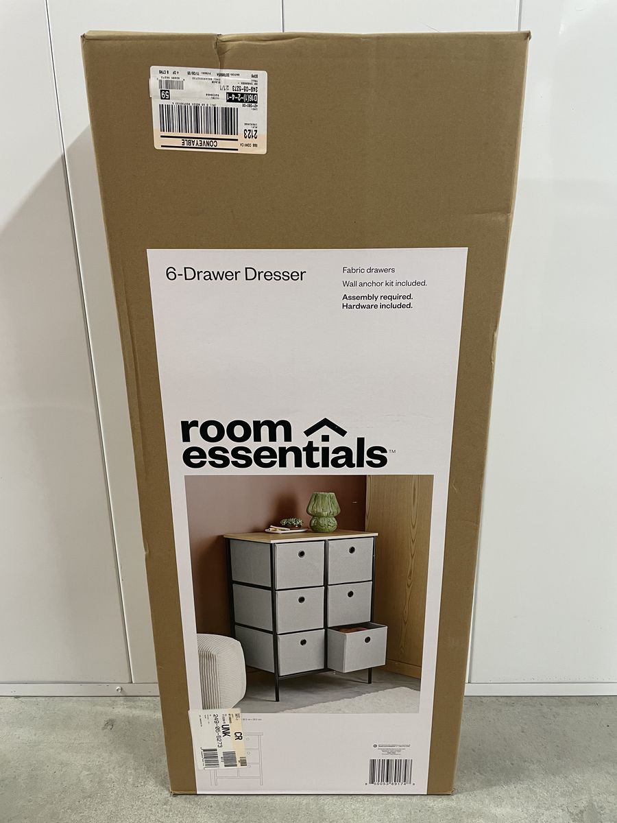[NEW] Room Essentials 6-Bin Tall Fabric Dresser - Natural/Black