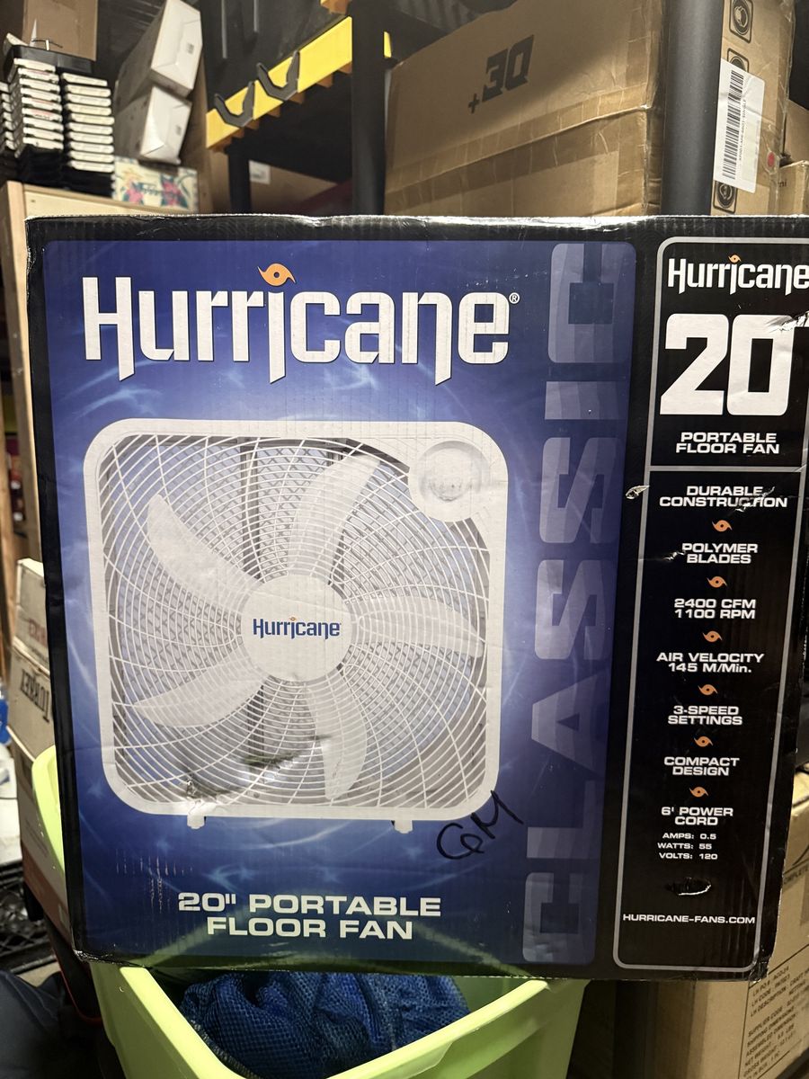 Hurricane Classic 20 Inch Portable Box Floor Fan 3-Speed 2400 CFM
