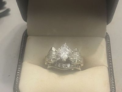 14K White Gold Princess Cut Bridal Set Ring Size 4.5