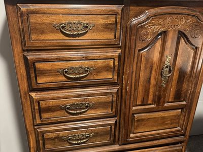 Vintage Solid Wood Armoire Dresser Brass Hardware