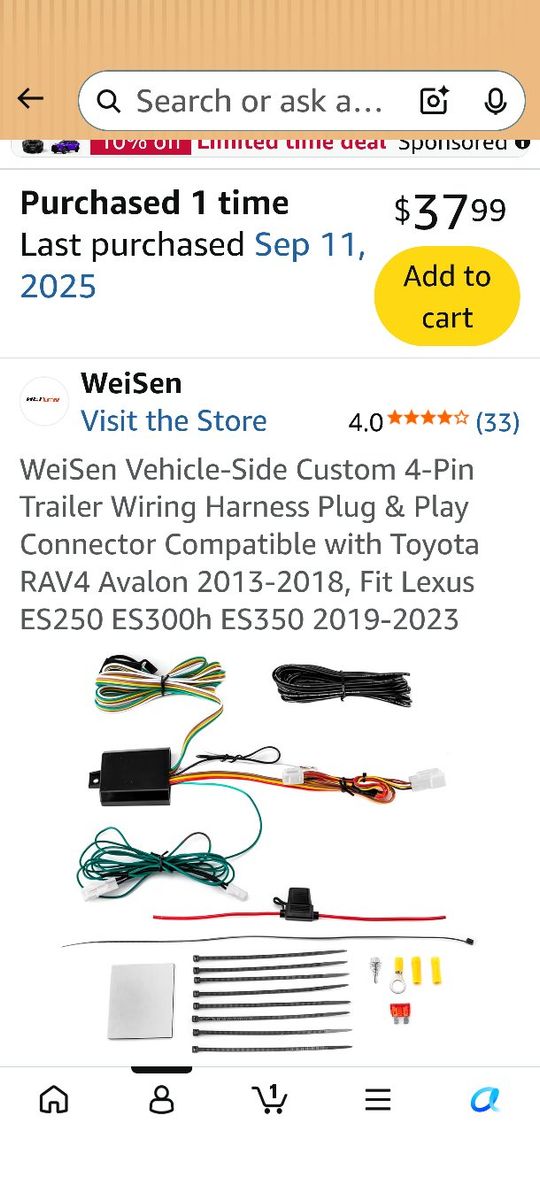 4 Pin Trailer Wiring Harness for 2013-2018 Toyota RAV4 and Avalon