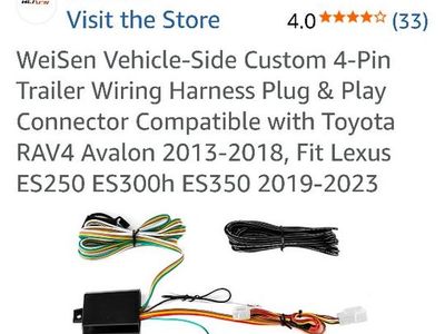 4 Pin Trailer Wiring Harness for 2013-2018 Toyota RAV4 and Avalon