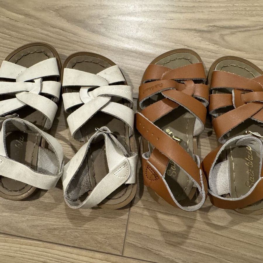 Salt-Water Sandals Original & Classic Leather Sandals Toddler Size 8 - White & Tan 2-Pair Lot