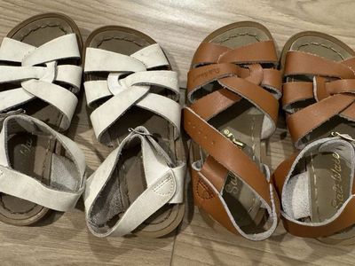 Salt-Water Sandals Original & Classic Leather Sandals Toddler Size 8 - White & Tan 2-Pair Lot