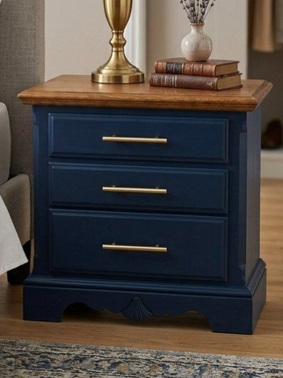 Elegant Navy Blue 3-Drawer Nightstand