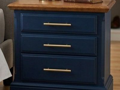 Elegant Navy Blue 3-Drawer Nightstand