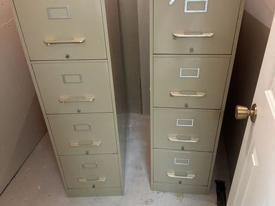 Vintage Tan 4-Drawer Steel Vertical File Cabinets - Set of 2, Locking