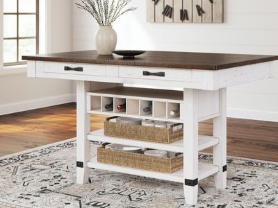 Valebeck Counter Height Storage Dining Table with Wine Rack and Shelves New
