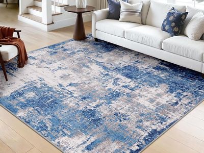 NEW 8x8 Washable Square Area Rug for Living Room Blue Gray