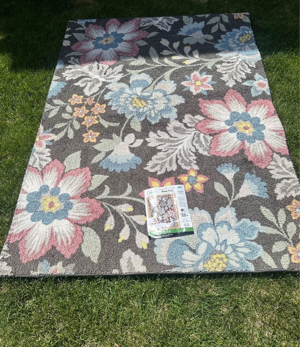 Mainstays Farmhouse Floral Gray Multicolor Indoor Area Rug 5 X 7