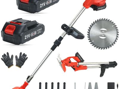 NEW Cordless Grass Trimmer & Edger - Foldable Weighs 3.4 lbs, 2 x 21V Batteries Included, Weed Trimmer, Red