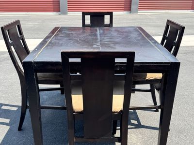 Dark Wood Dining Table Set with 4 Upholstered Chairs