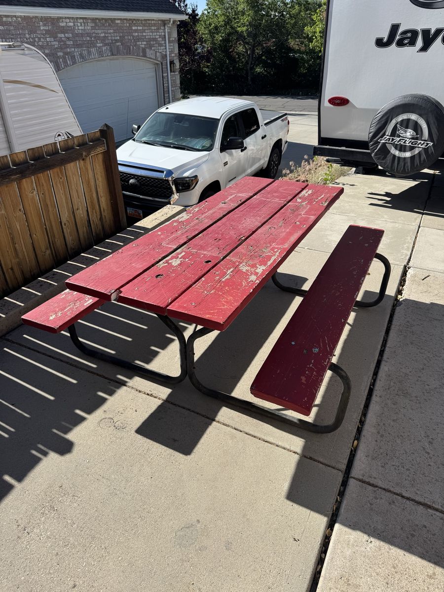 Red Rectangular Picnic Table with Heavy Duty Frame
