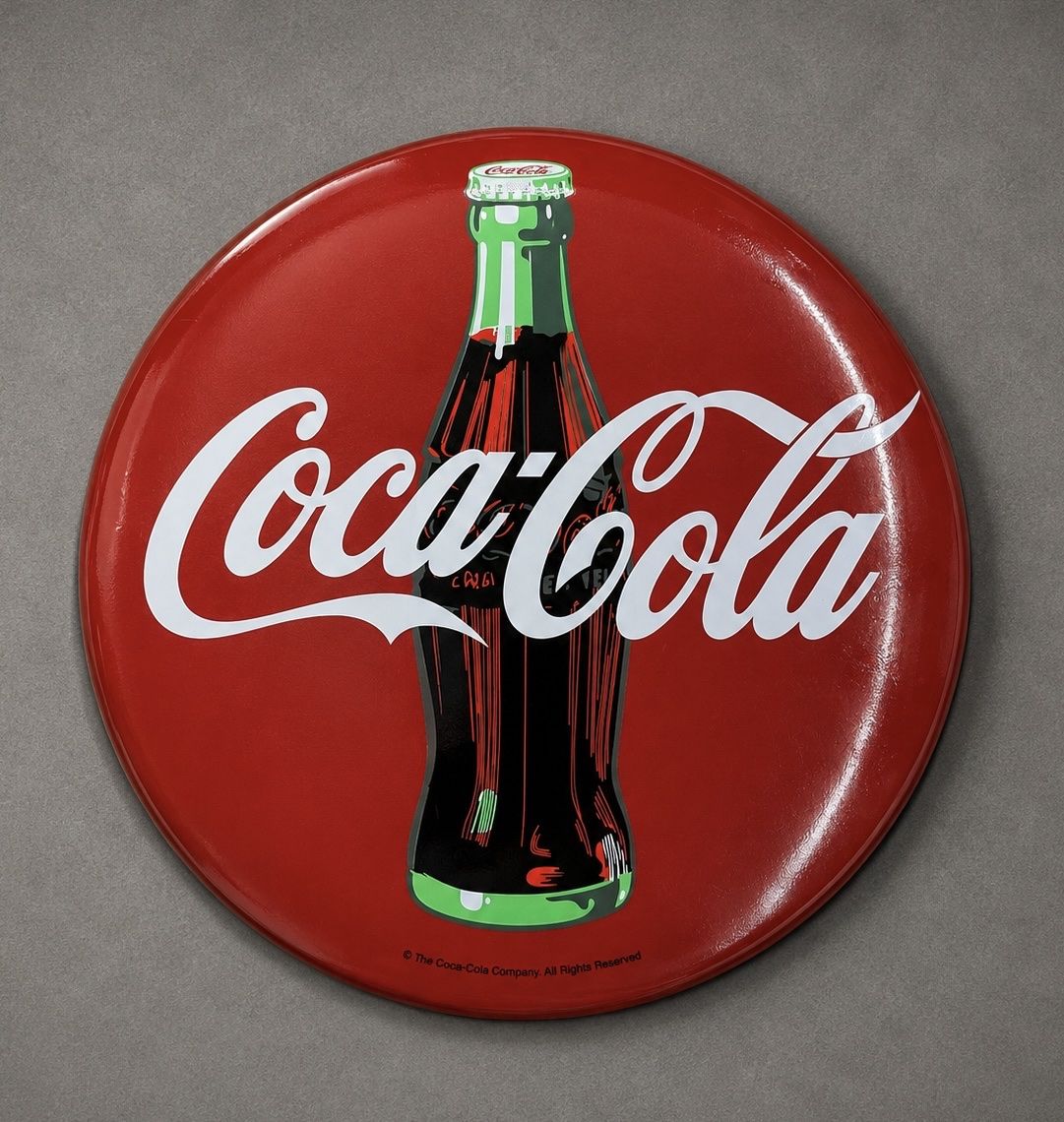 Large 16” Metal Coca-Cola Button Sign/ Wall Decor