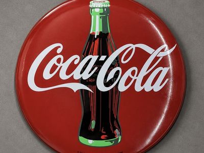 Large 16” Metal Coca-Cola Button Sign/ Wall Decor
