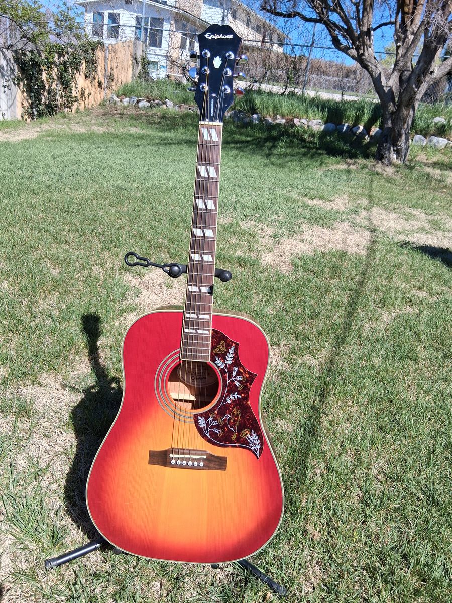 2008 Epiphone Hummingbird HS Dreadnought 6-String Acoustic Guitar Cherry Sunburst