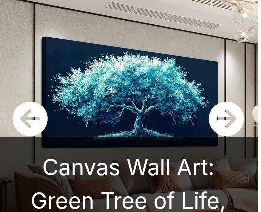 Canvas Wall Art: 20" x 40" Green Tree of Life - Large Teal/Blue Tree Painting for Home Decor (NEW)