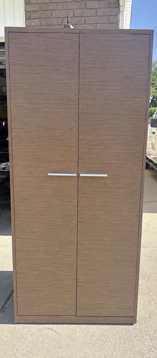 Brown Wood Grain Storage Cabinet / Wardrobe with Shelves