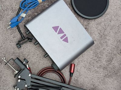 Audio Technica AT2020 beginner recording setup with boom arm, Avid MBOX interface