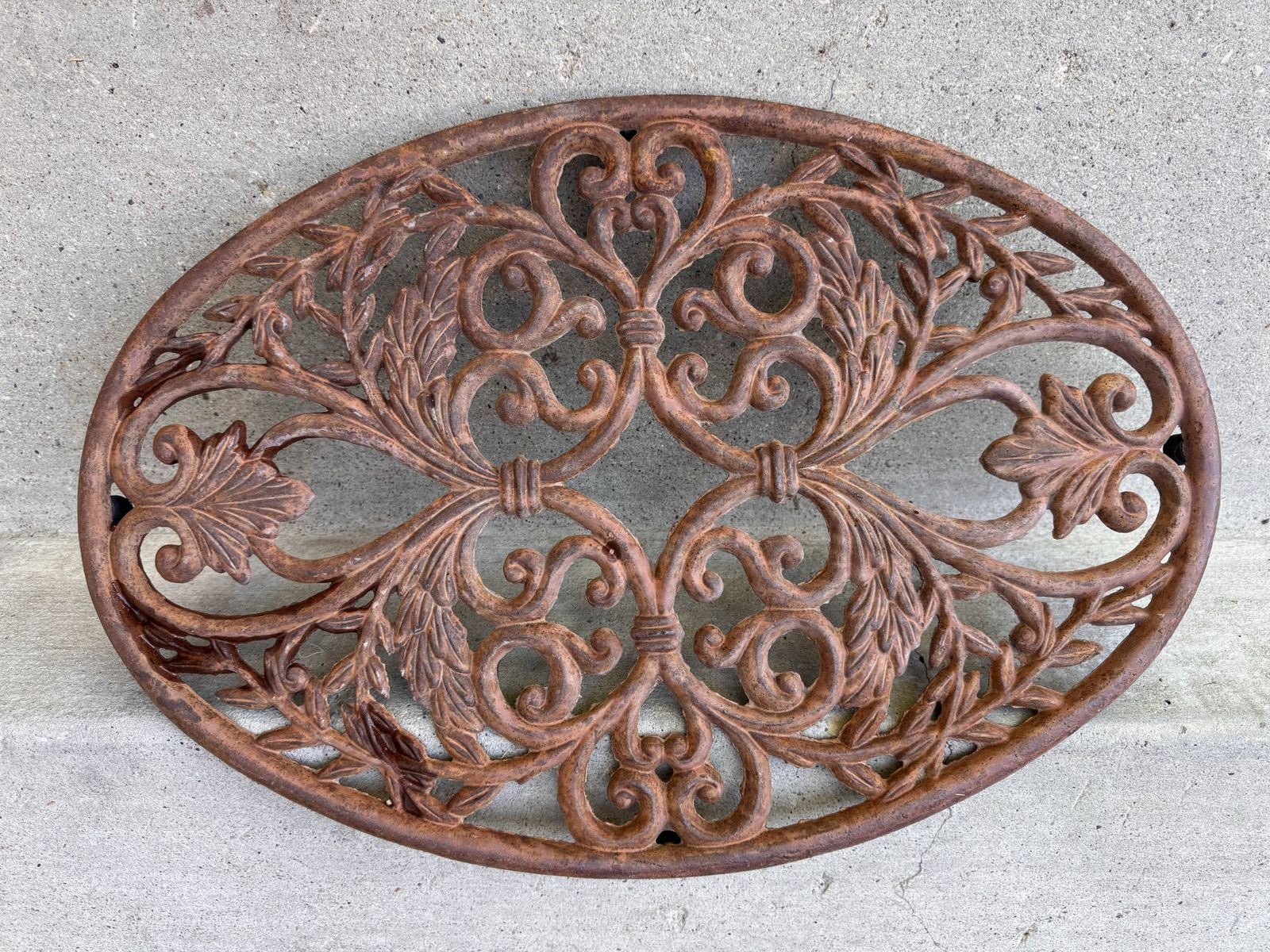 Vintage Cast Iron Oval Scrollwork Trivet / Boot Scraper