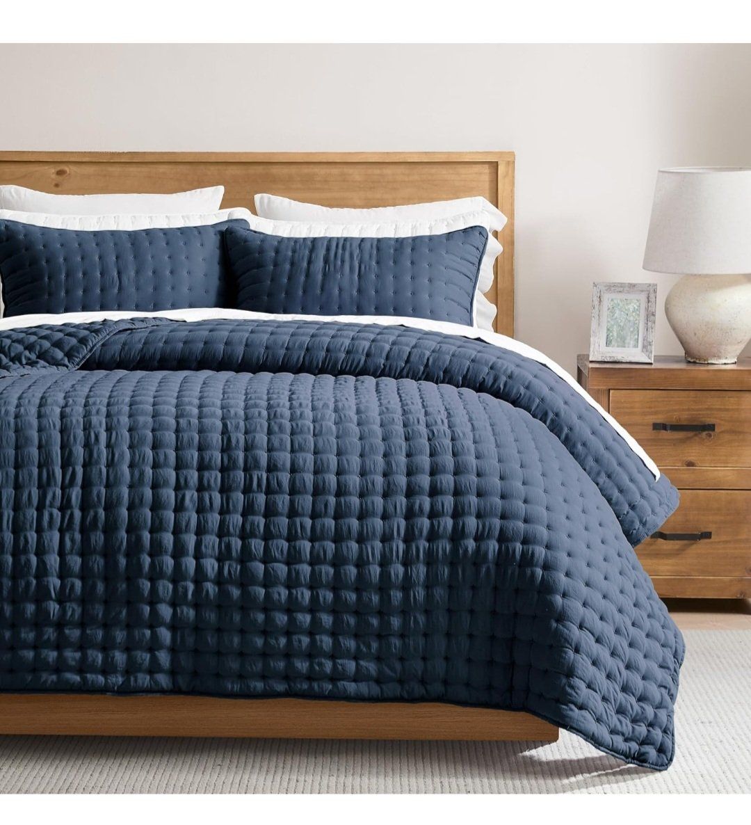 WDCOZY Navy Blue Oversized California King Size Quilt Bedding Set