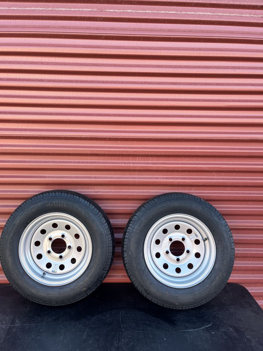 Set of 2 Free Country ST 175/80 D 13     Trailer Tires Mounted on New Silver Mod Wheels 5 on 4.5 Pattern Brand New