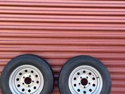 Set of 2 Free Country ST 175/80 D 13 Trailer Tires Mounted on New Silver Mod Wheels 5 on 4.5 Pattern Brand New
