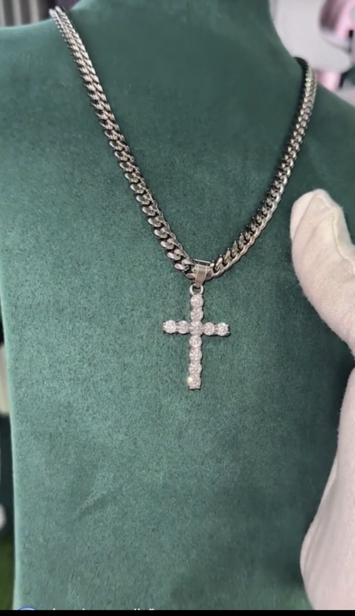 Brand New Moissanite Iced Out Cuban Link Cross Necklace