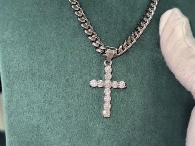 Brand New Moissanite Iced Out Cuban Link Cross Necklace
