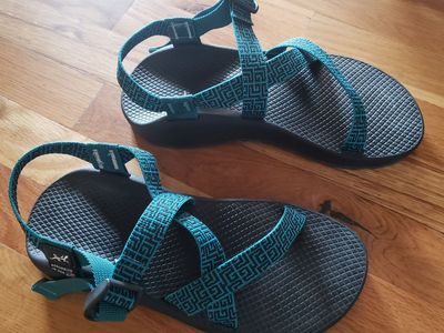 Women's Chaco Sandals Size 8, teal and black strap