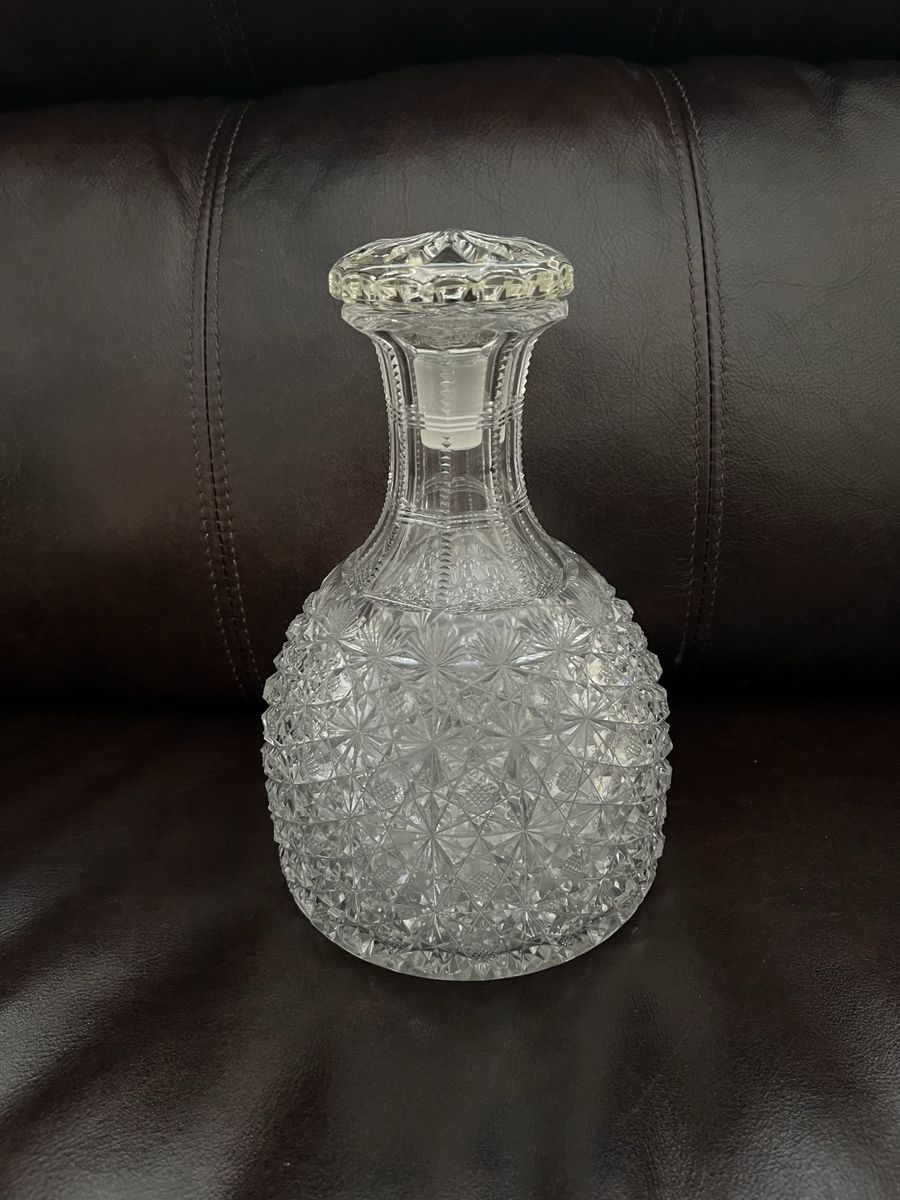Antique American Brilliant Cut Glass Crystal Water/Wine Decanter Liquor Bottle