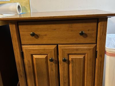 Wooden Accent Cabinet with Drawer and Double Door Storage, Brown Wood Finish