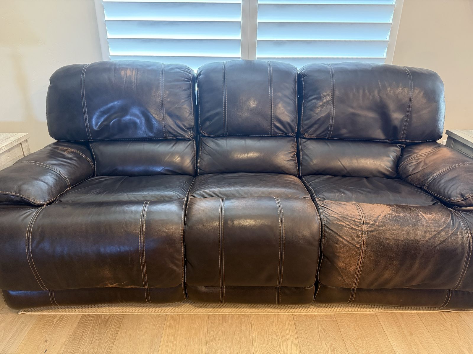 Dark Brown Leather Living Room Set Sofa and Loveseat with Wear