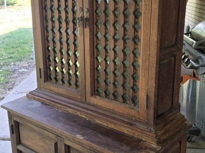 Vintage Antique Hutch and Cabinet with Lattice Glass Doors