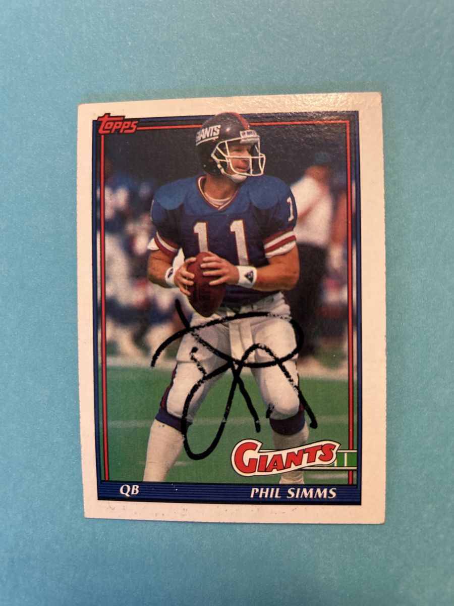 1991 Phil Simms Autograph Topps Football Card Hand Signed NFL New York Giants Auto