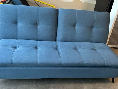 Blue Tufted Futon Couch Convertible Sofa Bed like new condition $100