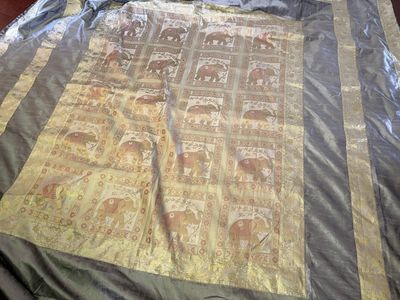 Silk Brocade Elephant Duvet Cover from India Silver & Gold