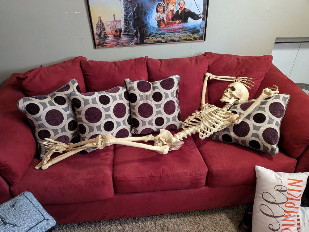 red couch $100 obo (skeleton not included)