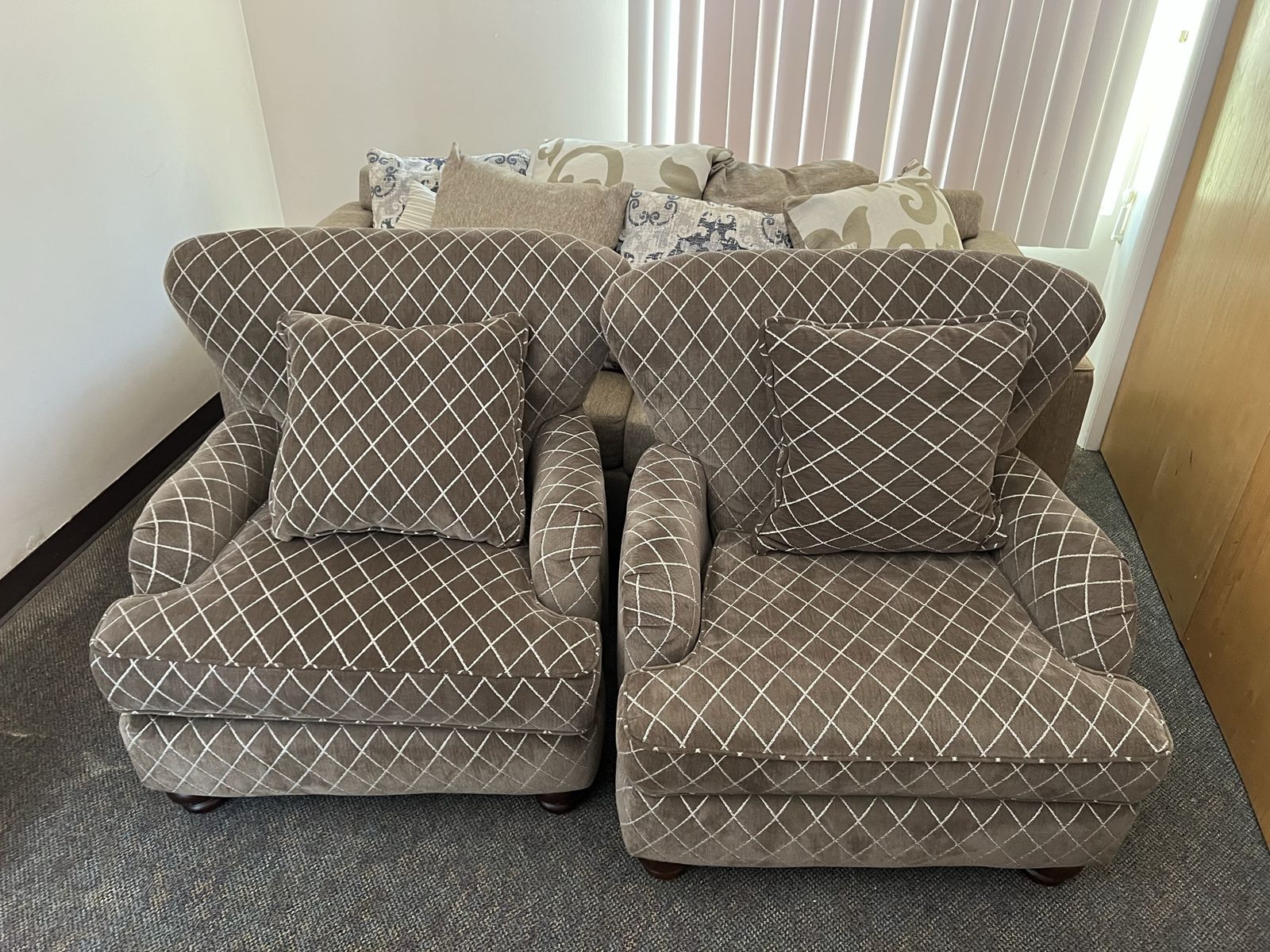 Pair of Upholstered Wingback Accent Chairs with Diamond Pattern