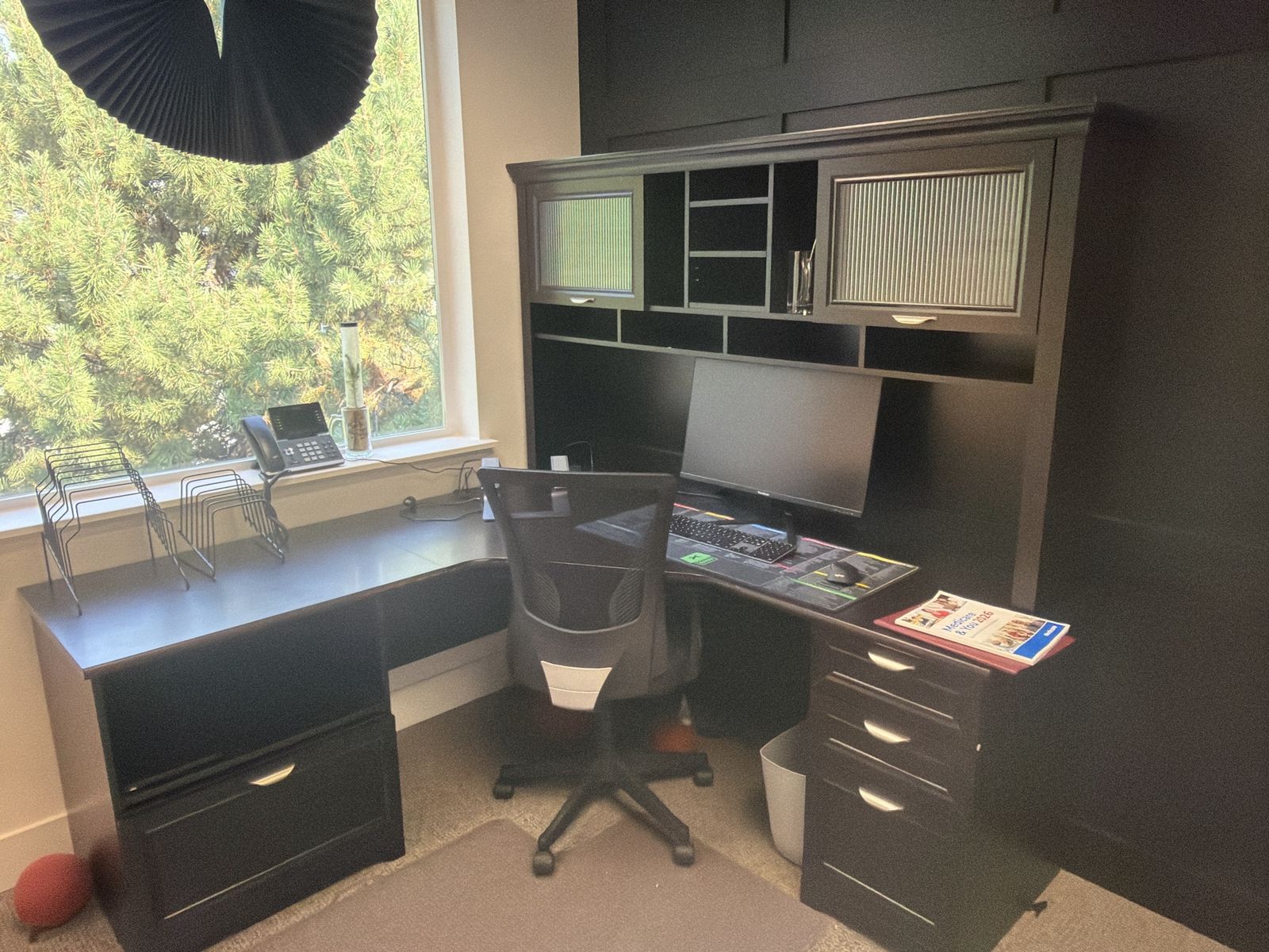 Dark Espresso L-Shaped Executive Office Desk with Hutch and Storage Drawers