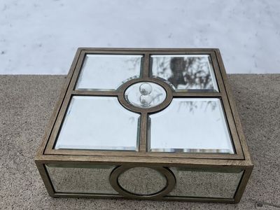 Decorative Mirrored Storage Box - Wood & Glass Trinket Holder with Removable Lid - 8x8 Inches