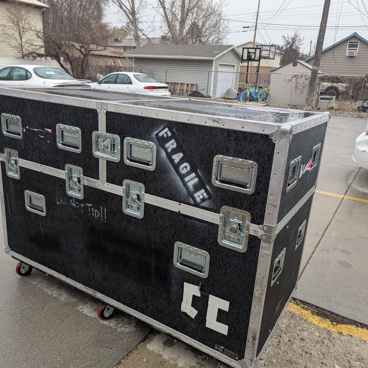 Live music equipment stands, backdrops, rack cases
