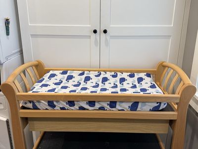 Wood Changing Table w/ pad, covers, diaper bag, and travel changing pad / case