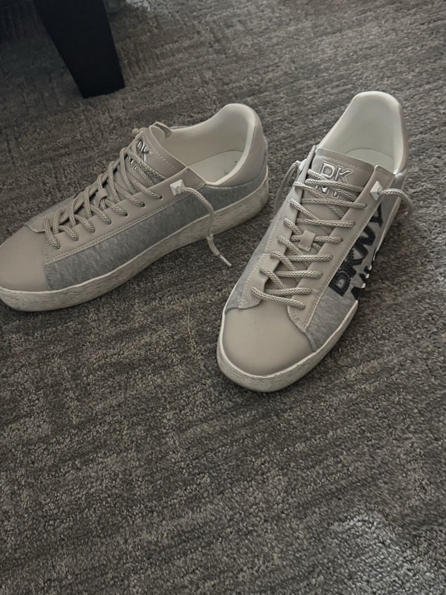 DKNY Gray & White Lace-Up Sneakers - Women's Size 10 Casual Shoes