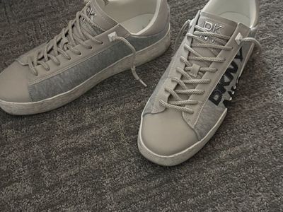 DKNY Gray & White Lace-Up Sneakers - Women's Size 10 Casual Shoes