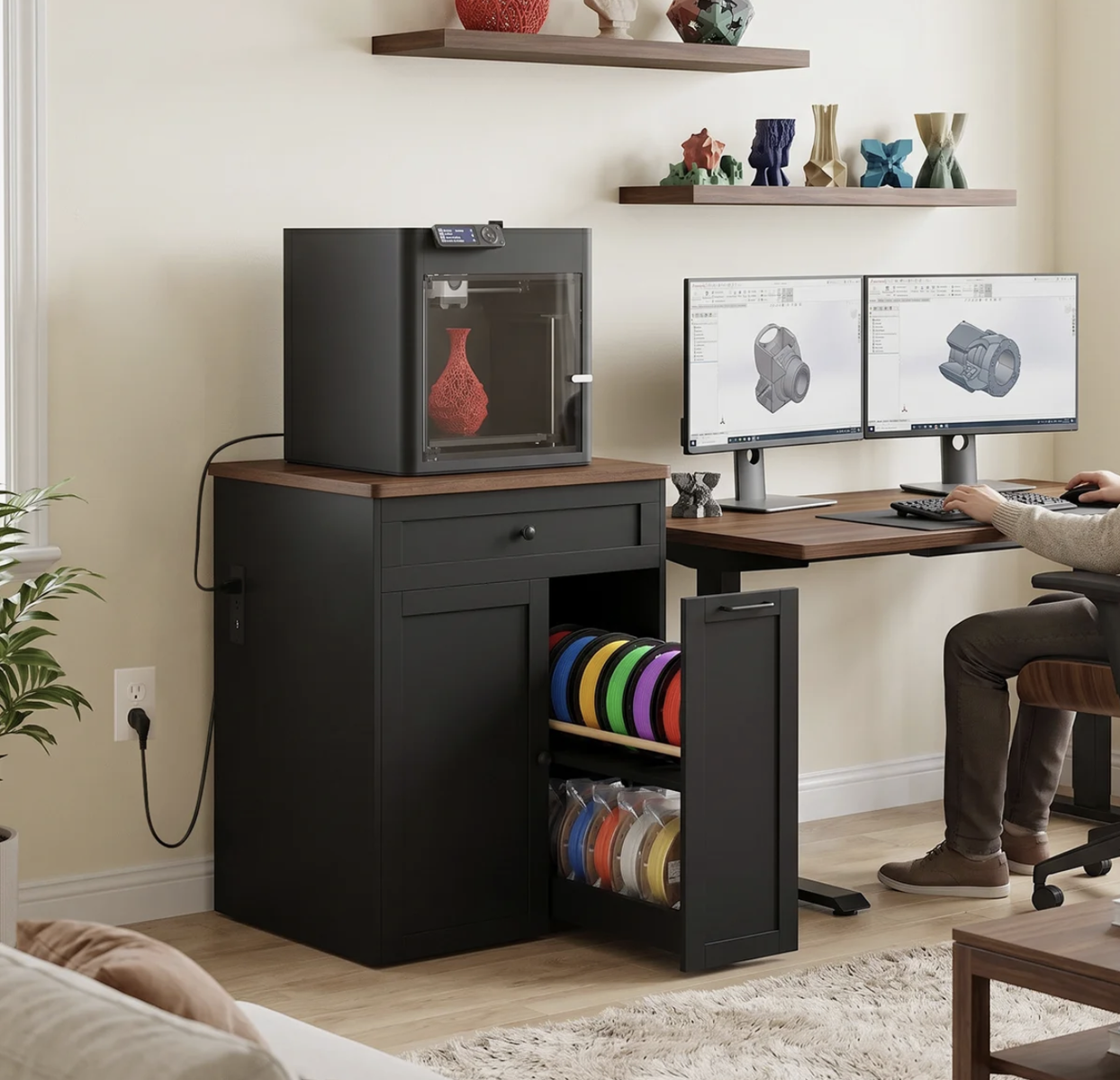 3D Printer Stand with Filament Storage and Built-In Outlets