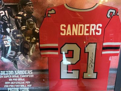 Deion Sanders Autographed Atlanta Falcons Jersey - Framed, Pro Football HOF, 2x Super Bowl Champ